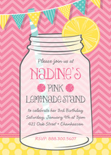 Pink Lemonade Mason Jar Chevrons Birthday Invitations