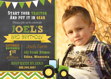 Green Tractor Chevrons Photo Birthday Invitations
