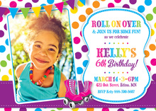 Pink Skates Rainbow Dots Photo Birthday Invitations
