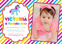 Bright Rainbow Stripes Pony Photo Birthday Invitations