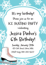 Ice Skate Snowflakes Blue Birthday Invitations