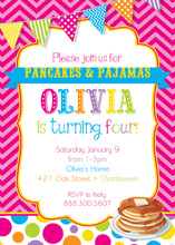 Bright Pancakes and Pajamas Birthday Party Invitations