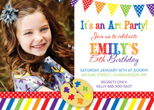 Art Party Rainbow Theme Photo Birthday Invitations