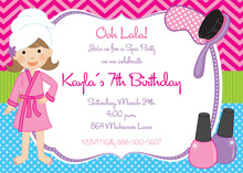 Chevron Pink Spa Girl Birthday Party Invitations