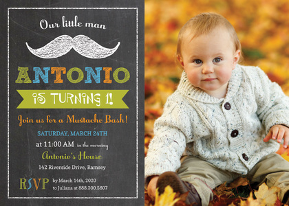 Little Man Mustache Bash Chalkboard Boy Invitations