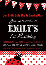 Red Lady Bug In Black Action Birthday Party Invitations