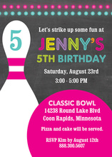 Magenta Bowling Ball Chalkboard Birthday Invitations