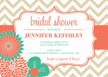 Modern Coral Turquoise Flowers Chevron Invitations