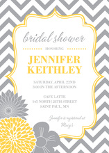 Vertical Yellow Grey Flowers Chevron Shower Invitations
