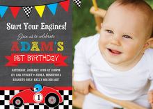 Red Race Car Chalkboard Photo Birthday Invitations