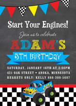 Red Race Car Chalkboard Birthday Party Invitations