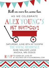 Little Red Wagon In White Birthday Invitations