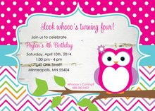 Cute Owl with Birch Chevron Birthday Party Invitations