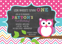 Chevrons Pink Polka Dots Owl Chalkboard Invitations