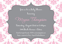 Pink Damask Grey Frame Invitations