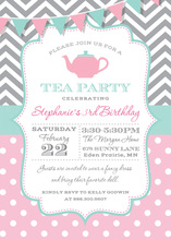 Chevrons Polka Dots Tea Party Banner Invitations