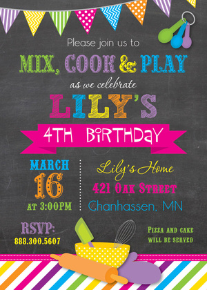 Primary Stripes Cooking Theme Chalkboard Invitations