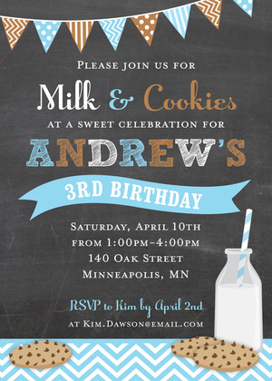 Milk Cookies Chalkboard Blue Photo Birthday Invitations
