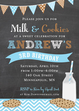 Flag Milk Cookies Chalkboard In Blue Birthday Invites