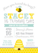 Yellow Border Honey Bee Aqua Birthday Invitations
