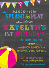 Girls Beach Ball Pool Birthday Party Invitations