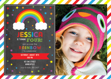 Rainbows Stars On Chalkboard Photo Birthday Invitation