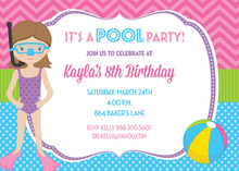 Girls Beach Ball Pool Birthday Party Invitations