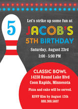 Red Bowling Ball Chalkboard Birthday Invitations