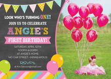 Pastel Balloons Stripes Chalkboard Photo Invitations