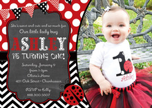 Red Lady Bug In Black Action Birthday Party Invitations