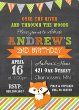 Cute Little Fox Stripes Chalkboard Birthday Invitations