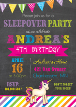 Bright Rainbow Stripes Pony Birthday Party Invitations
