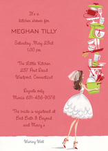 Balancing Bride Holding Gifts Shower Invitations