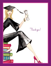 Grad on Books Blonde Thank You Cards