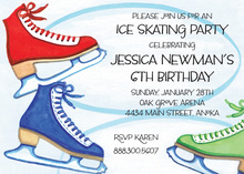 Colorful Ice Skates Birthday Party Invitations