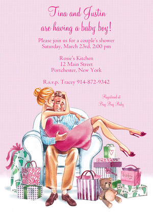 Kisses for Baby Pink Brunette Invitation