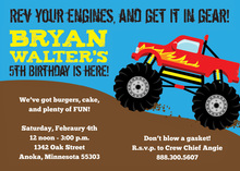 Blue Monster Truck Chalkboard Boy Birthday Invitations