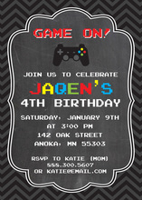 Dark Chevrons Chalkboard Video Game Birthday Invites