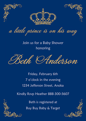 Royal Prince Forest Green Gold Crown Invitations