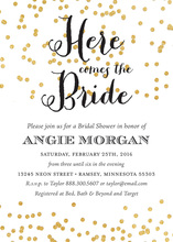 Here comes the Bride Gold Confetti Bridal Invitations
