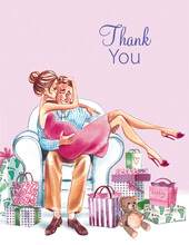 Kisses for Baby Pink Brunette Mom Thank You Cards