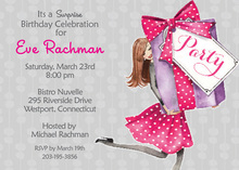 Pink Dress Brunette Party Shower Invitations