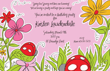 Pink Garden Ladybugs Birthday Party Invitations