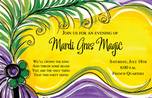Green Purple Feathers Mardi Gras Invitations
