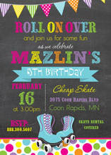 Aqua Roller Skates Chalkboard Birthday Invitations