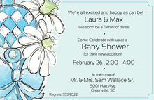 Aqua Flowers Filigree Frame Baby Shower Invitations