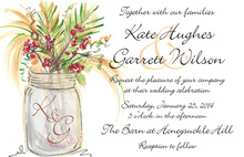 Mason Jar Pink Flowers In Chalkboard Wedding Invite