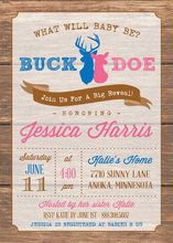 Blue Buck or Pink Doe Wood Background Invitations