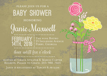 Mason Jar Pink Flowers In Chalkboard Wedding Invite