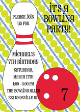 Green Modern Polka Dots Red Bowling Party Invitations